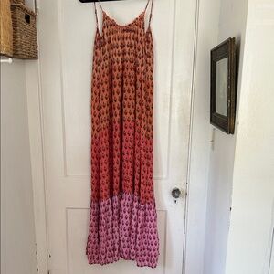 Anthropologie Orange and Pink Patterned Maxi Dress